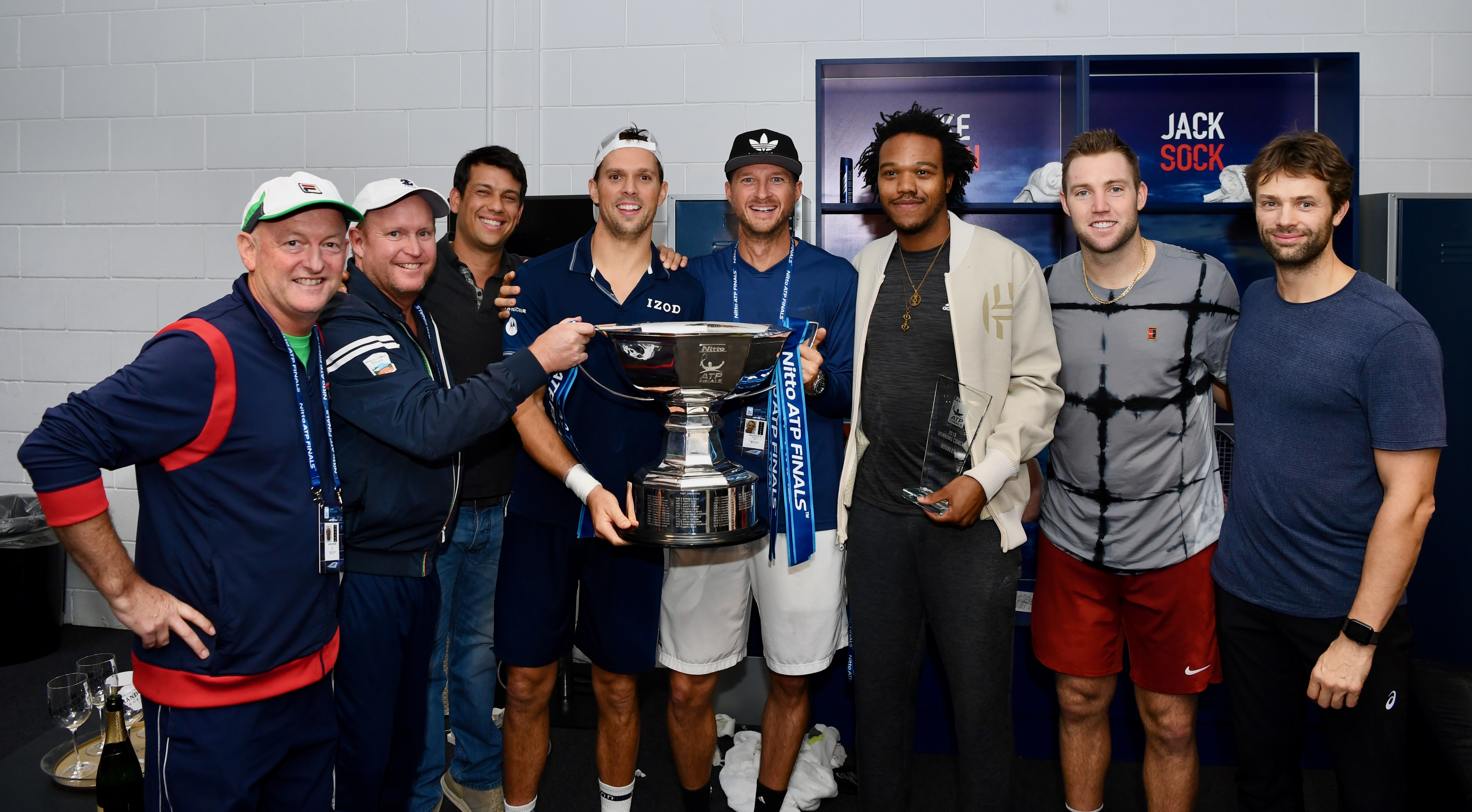 Christian Straka and Mike Bryan with ATP Finals trophy