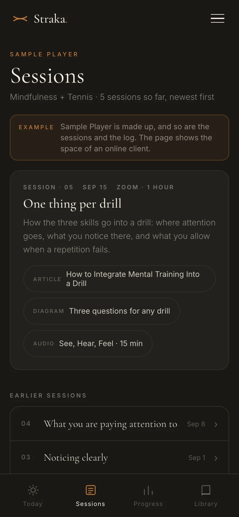 Sessions in the example: the newest session with what came with it, and the earlier sessions as rows